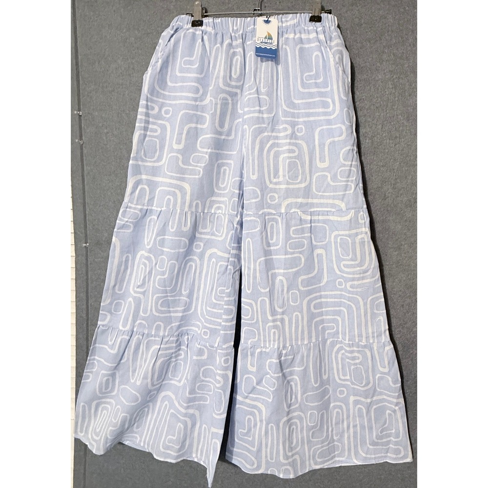 Sea Spice Lineas Sky Blue Wide Leg Pants S Boho Geometric Tiered Resort Coastal